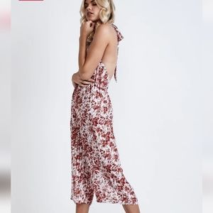 MORRISDAY NWT BURNT ORANGE SUMMER JUMPSUIT FLORAL HALTER NECK WIDE LEG CROPPED